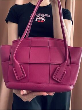 Bottega Veneta Woven Shoulder Bag in Deep Magenta